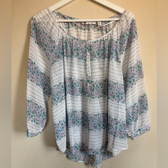 LC Lauren Conrad Tops - Lauren Conrad Floral Striped Women's 3/4 Sleeve Sheer Top Spring Floral Medium